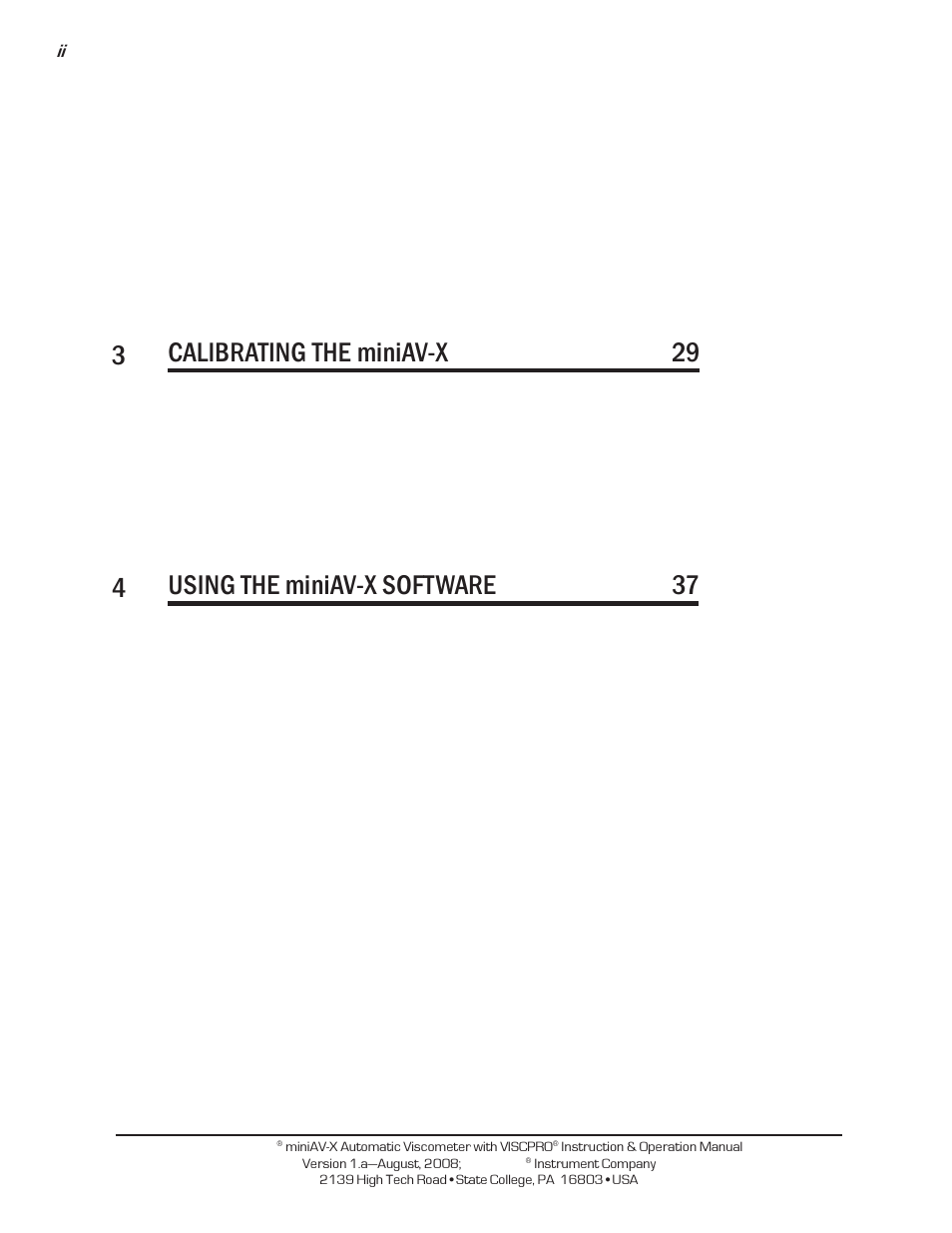 3calibrating the miniav-x 29, 4using the miniav-x software 37 | Cannon Instrument miniAV-X User Manual | Page 2 / 140
