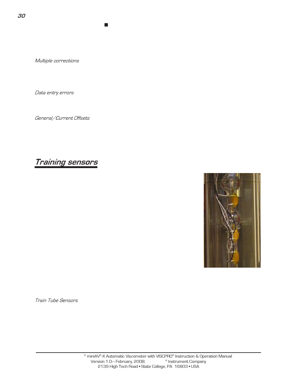 Training sensors | Cannon Instrument miniAV-X User Manual | Page 36 / 140