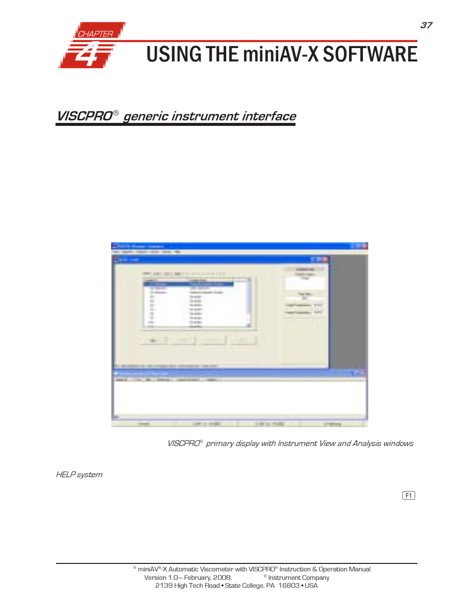 Using the miniav-x software, Viscpro, Generic instrument interface | Cannon Instrument miniAV-X User Manual | Page 43 / 140