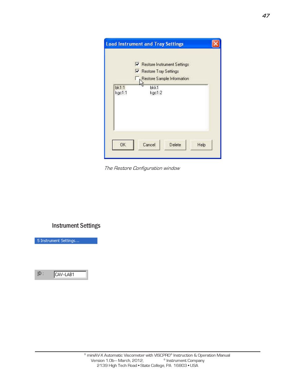 Instrument settings | Cannon Instrument miniAV-X User Manual | Page 53 / 140
