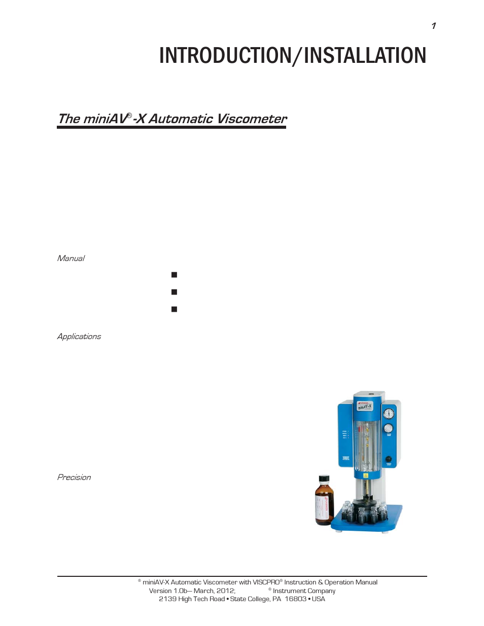 Introduction/installation, The miniav, X automatic viscometer | Cannon Instrument miniAV-X User Manual | Page 7 / 140
