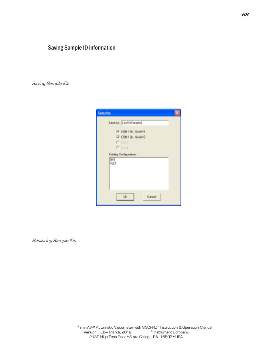 Saving sample id information | Cannon Instrument miniAV-X User Manual | Page 75 / 140