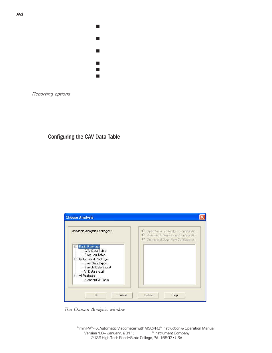 Configuring the cav data table | Cannon Instrument miniPV-X User Manual | Page 100 / 130