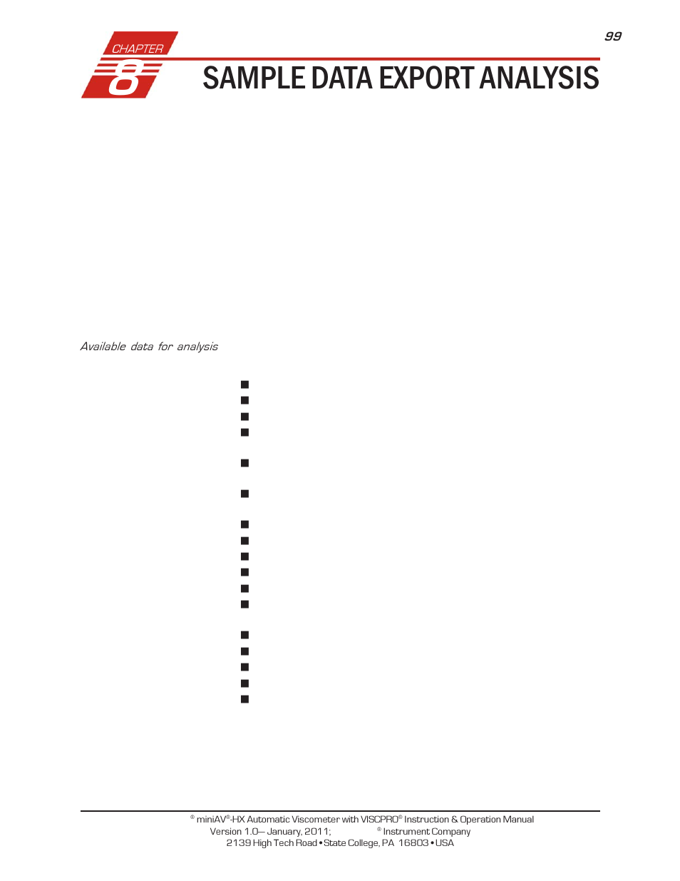 Sample data export analysis | Cannon Instrument miniPV-X User Manual | Page 105 / 130