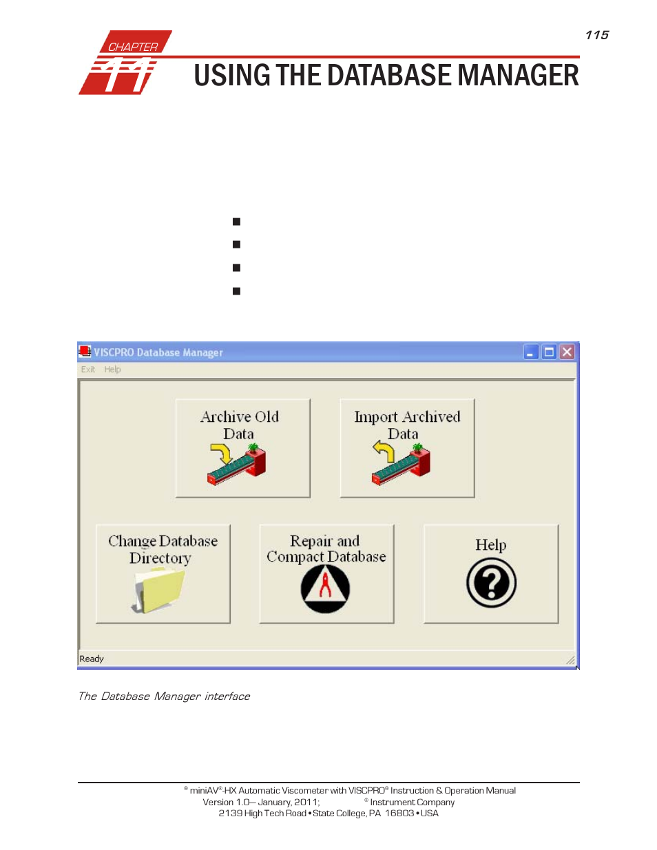 Using the database manager | Cannon Instrument miniPV-X User Manual | Page 121 / 130