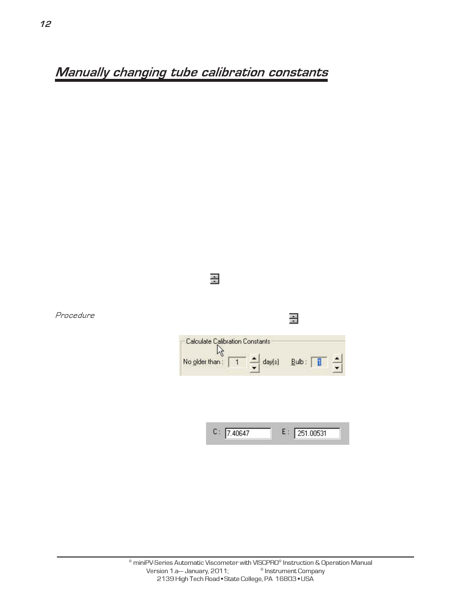 Manually changing tube calibration constants | Cannon Instrument miniPV-X User Manual | Page 18 / 130