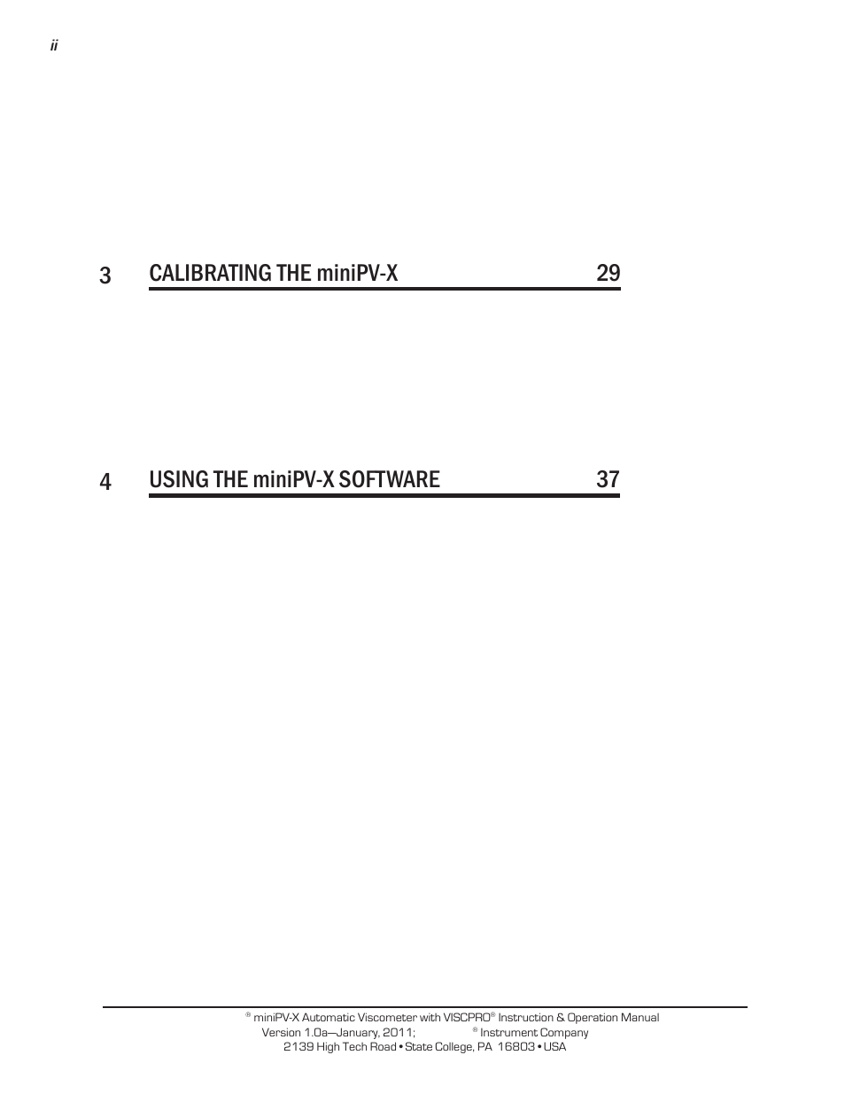 3calibrating the minipv-x 29, 4using the minipv-x software 37 | Cannon Instrument miniPV-X User Manual | Page 2 / 130