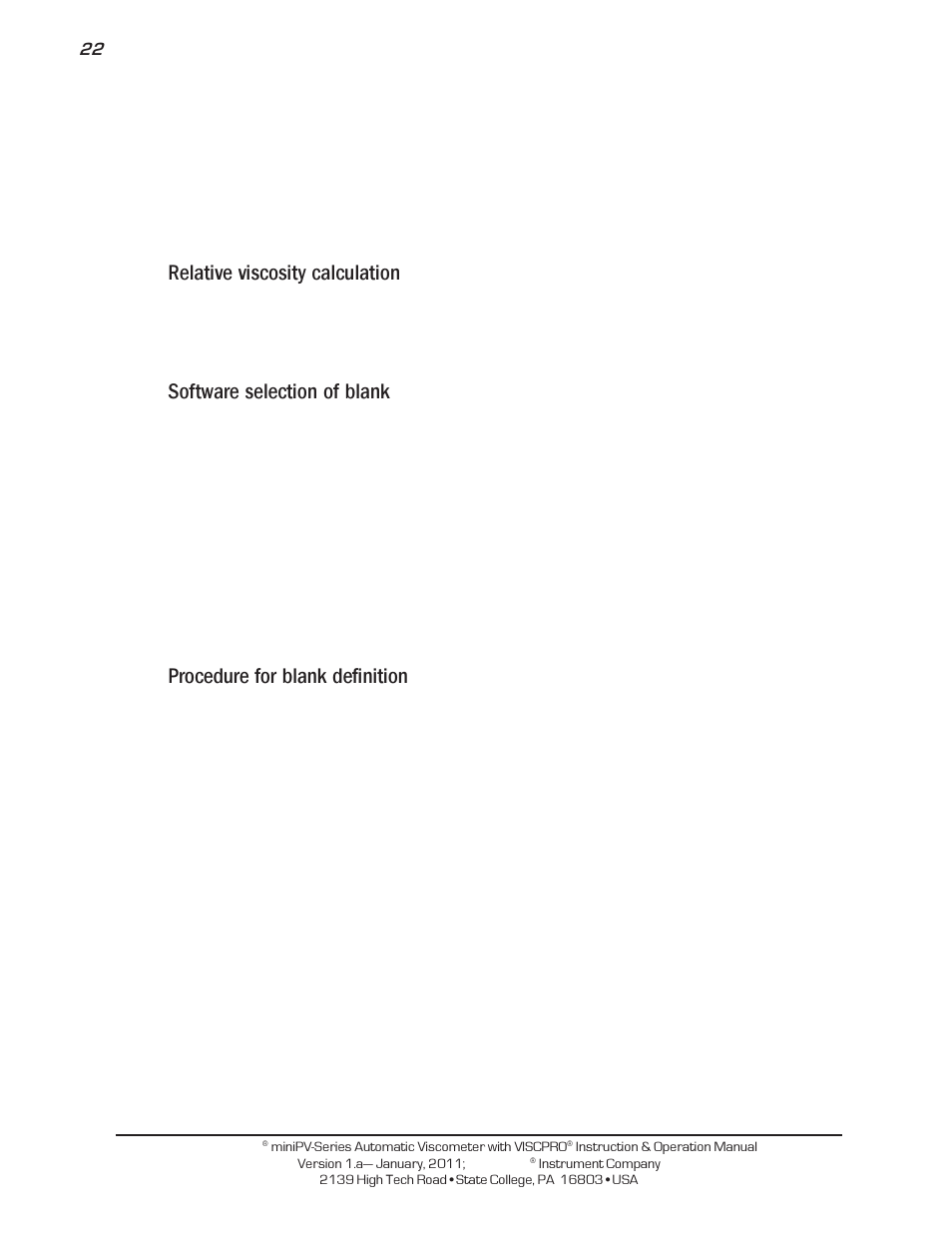 Relative viscosity calculation, Software selection of blank, Procedure for blank definition | Cannon Instrument miniPV-X User Manual | Page 28 / 130