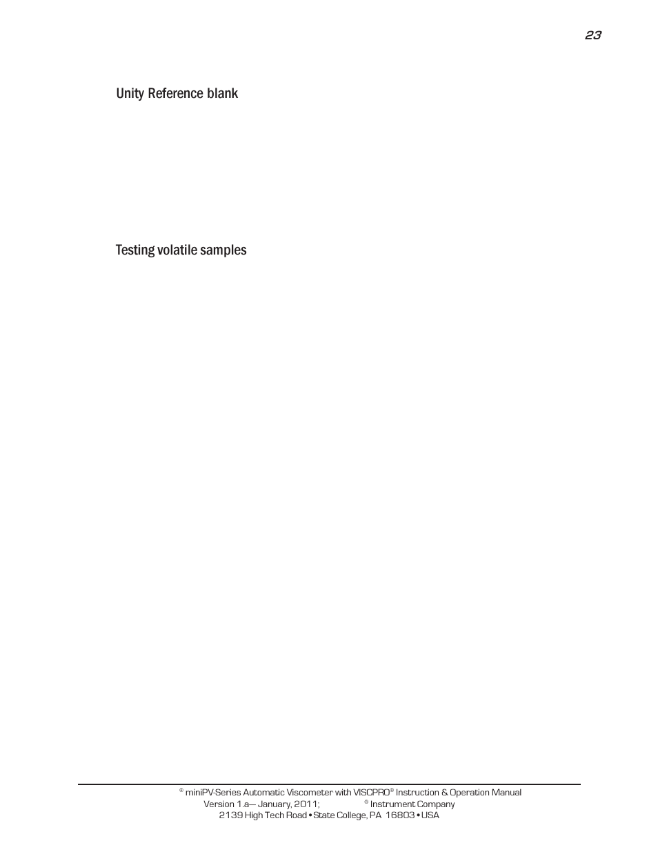 Unity reference blank, Testing volatile samples | Cannon Instrument miniPV-X User Manual | Page 29 / 130