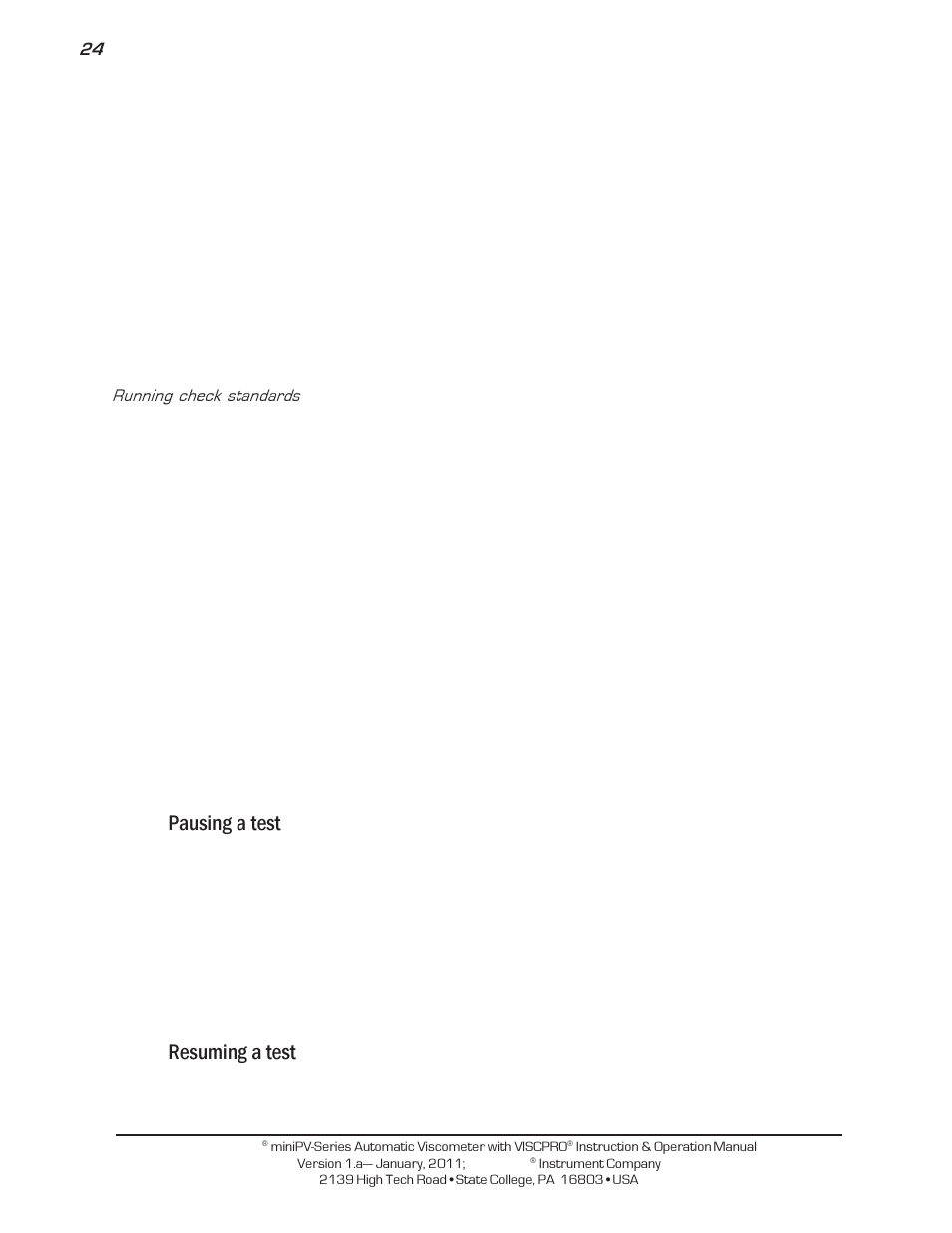 Pausing a test, Resuming a test | Cannon Instrument miniPV-X User Manual | Page 30 / 130