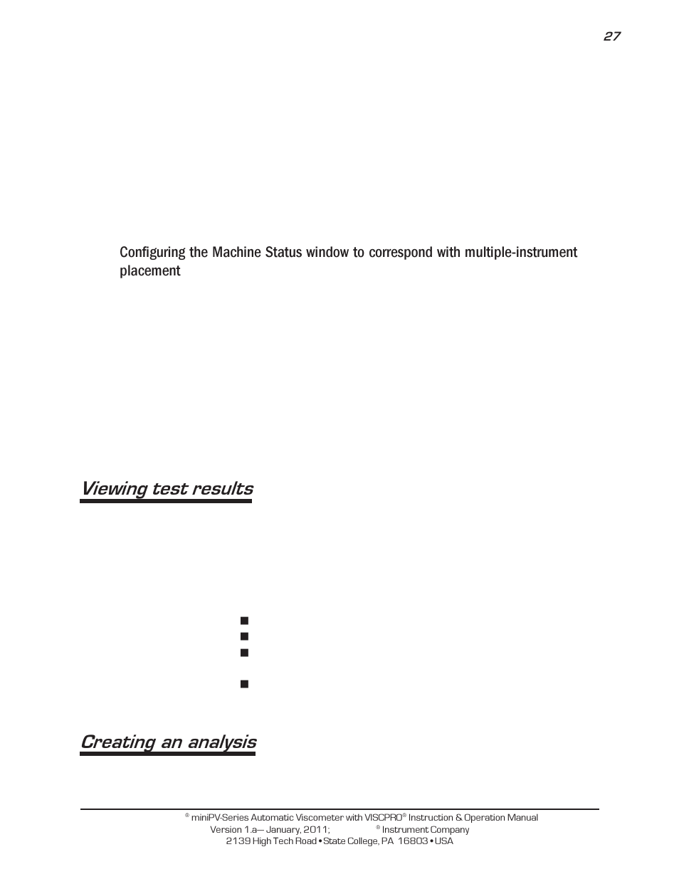 Viewing test results, Creating an analysis | Cannon Instrument miniPV-X User Manual | Page 33 / 130