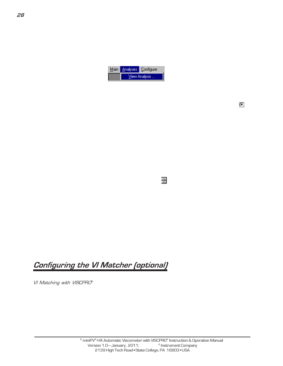 Configuring the vi matcher (optional) | Cannon Instrument miniPV-X User Manual | Page 34 / 130