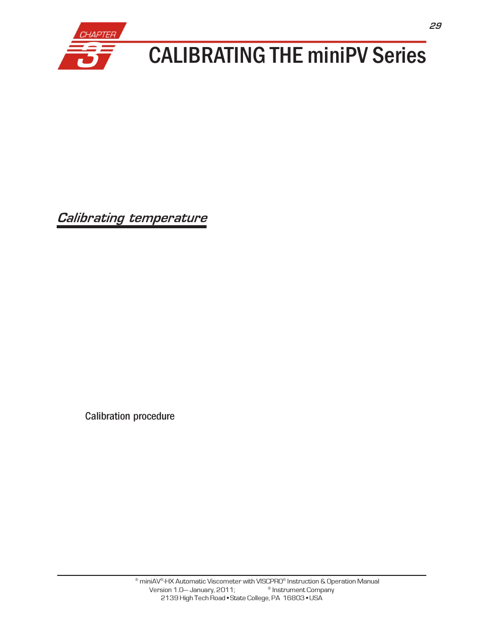 Calibrating the minipv series, Calibrating temperature | Cannon Instrument miniPV-X User Manual | Page 35 / 130