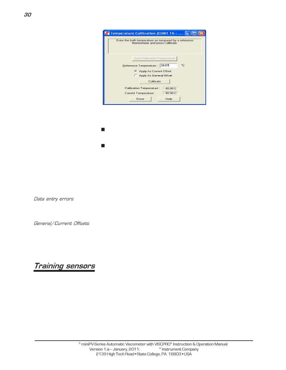 Training sensors | Cannon Instrument miniPV-X User Manual | Page 36 / 130