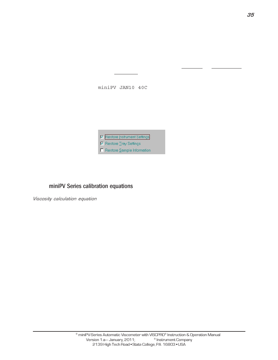 Minipv series calibration equations | Cannon Instrument miniPV-X User Manual | Page 41 / 130