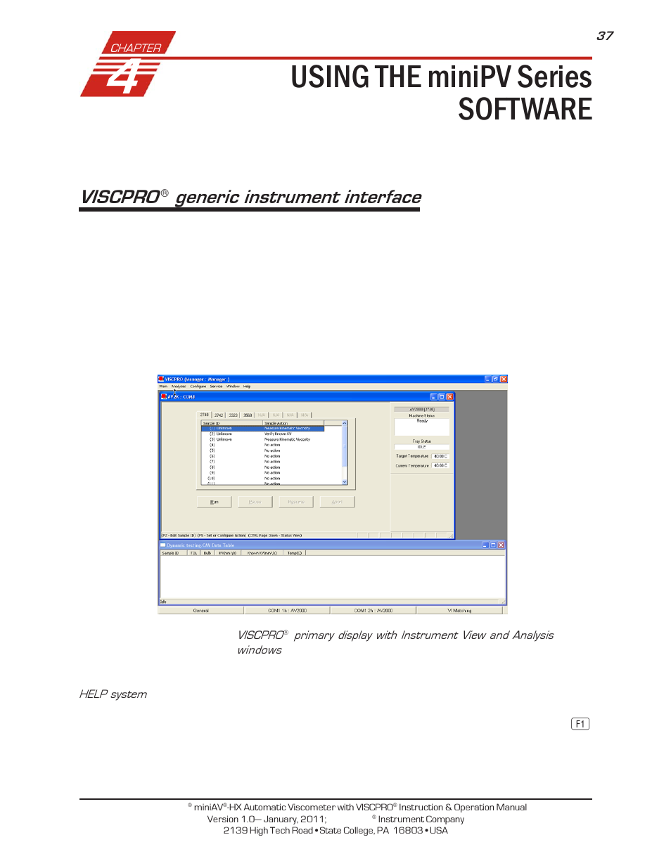 Using the minipv series software, Viscpro, Generic instrument interface | Cannon Instrument miniPV-X User Manual | Page 43 / 130