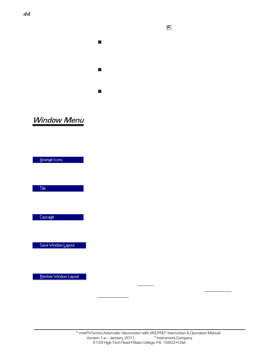 Window menu | Cannon Instrument miniPV-X User Manual | Page 50 / 130