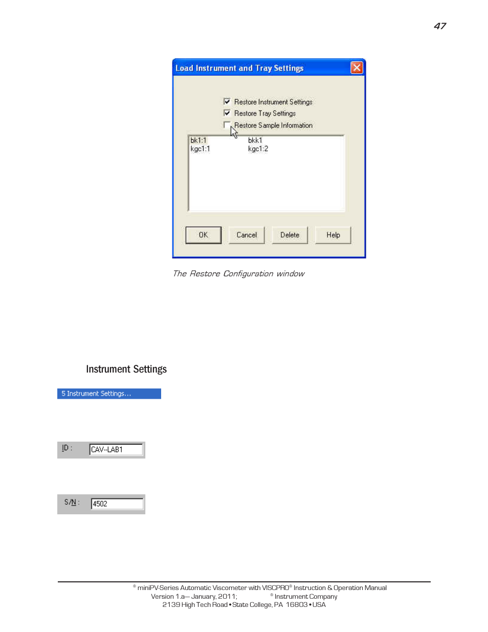 Instrument settings | Cannon Instrument miniPV-X User Manual | Page 53 / 130