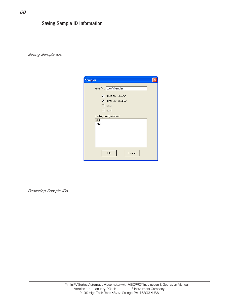 Saving sample id information | Cannon Instrument miniPV-X User Manual | Page 74 / 130