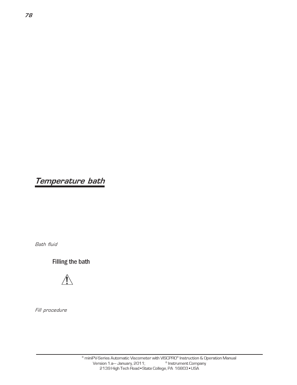 Temperature bath, Filling the bath | Cannon Instrument miniPV-X User Manual | Page 84 / 130
