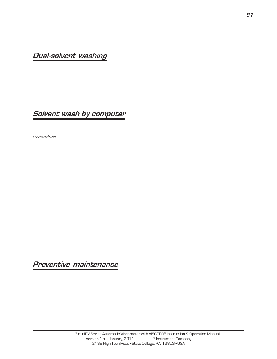 Dual-solvent washing, Solvent wash by computer, Preventive maintenance | Cannon Instrument miniPV-X User Manual | Page 87 / 130