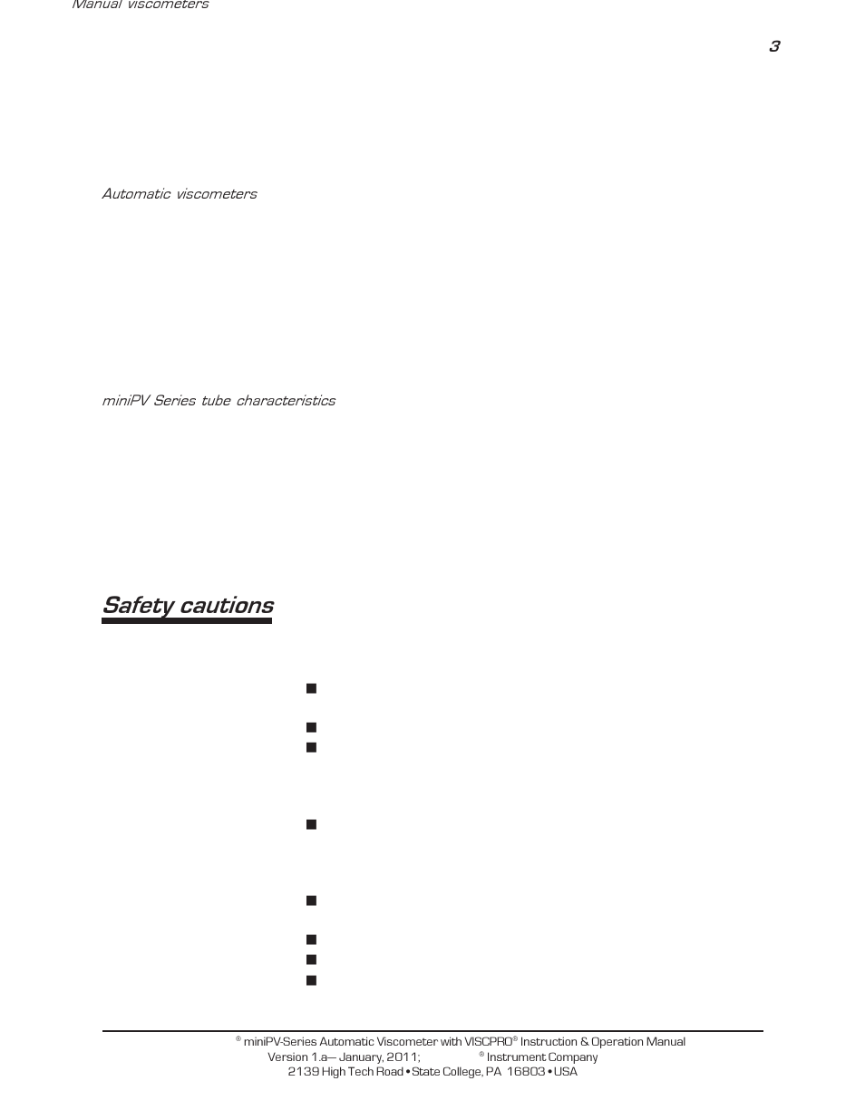 Safety cautions | Cannon Instrument miniPV-X User Manual | Page 9 / 130