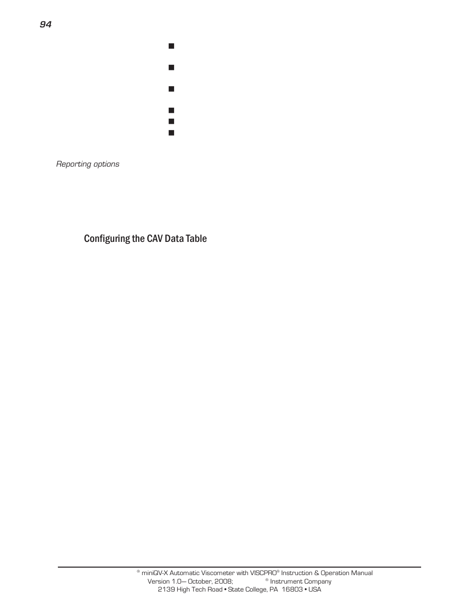Configuring the cav data table | Cannon Instrument miniQV-X User Manual | Page 100 / 140