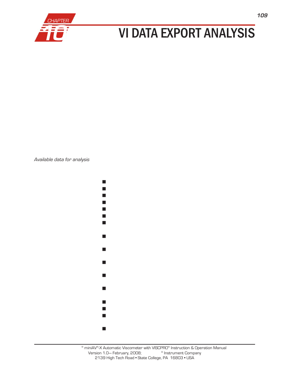 Vi data export analysis | Cannon Instrument miniQV-X User Manual | Page 115 / 140