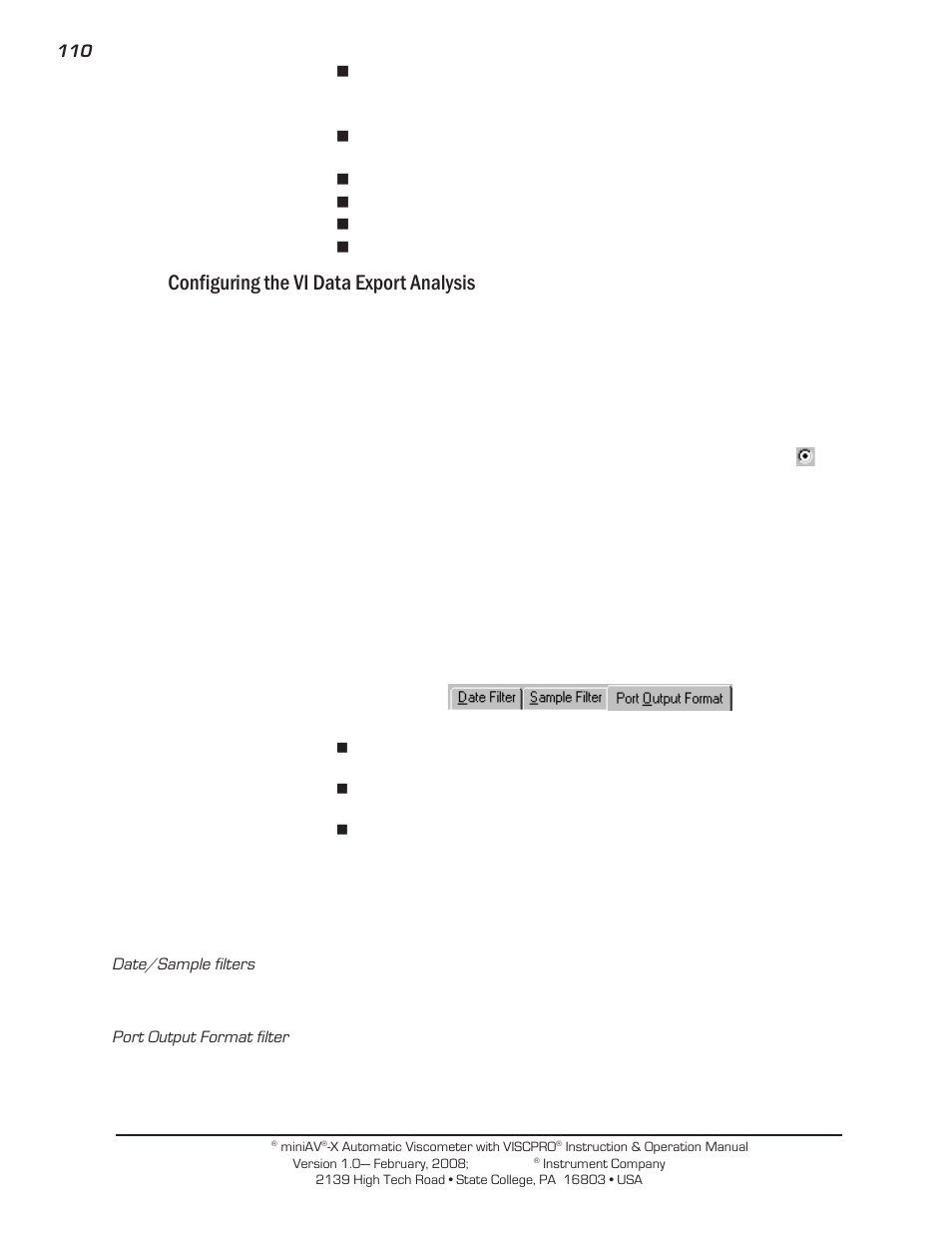 Configuring the vi data export analysis | Cannon Instrument miniQV-X User Manual | Page 116 / 140