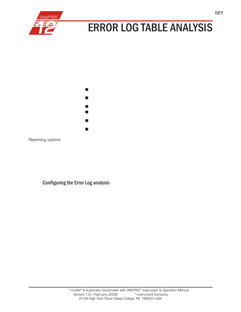 Error log table analysis | Cannon Instrument miniQV-X User Manual | Page 127 / 140