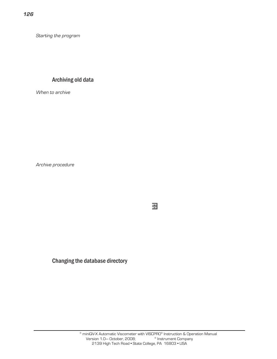 Archiving old data, Changing the database directory | Cannon Instrument miniQV-X User Manual | Page 132 / 140