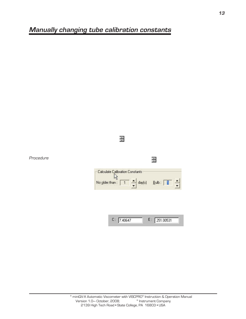 Manually changing tube calibration constants | Cannon Instrument miniQV-X User Manual | Page 19 / 140