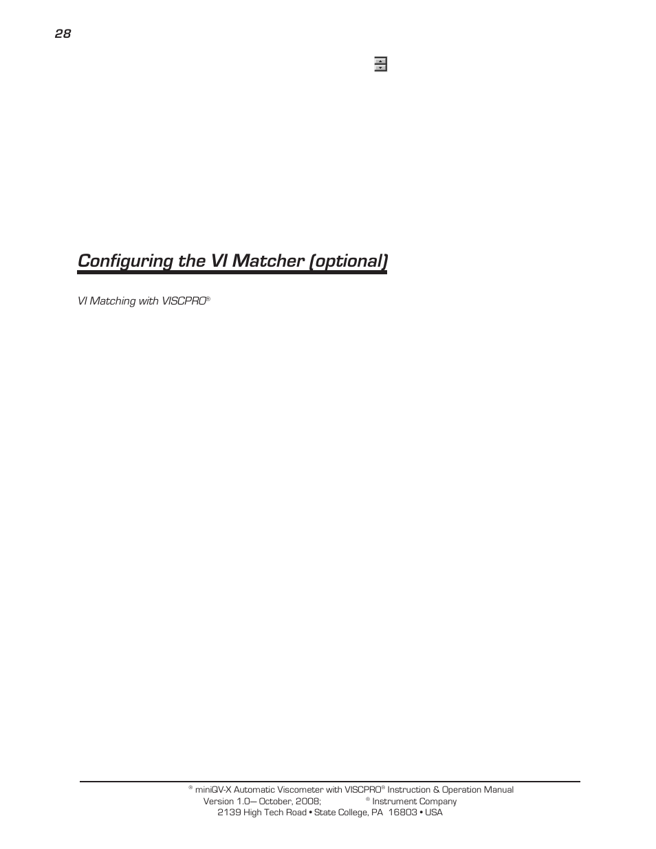 Configuring the vi matcher (optional) | Cannon Instrument miniQV-X User Manual | Page 34 / 140