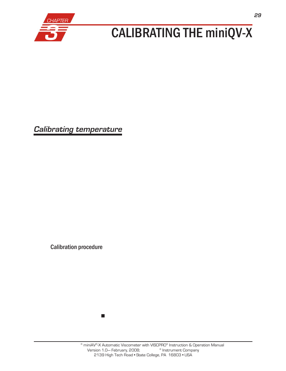Calibrating the miniqv-x, Calibrating temperature | Cannon Instrument miniQV-X User Manual | Page 35 / 140