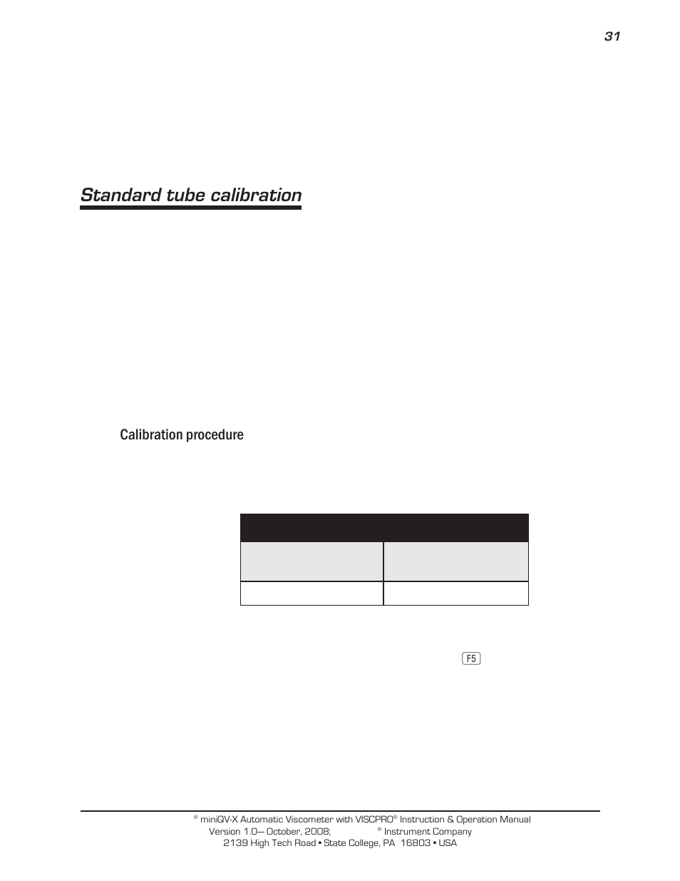 Standard tube calibration, Calibration procedure | Cannon Instrument miniQV-X User Manual | Page 37 / 140