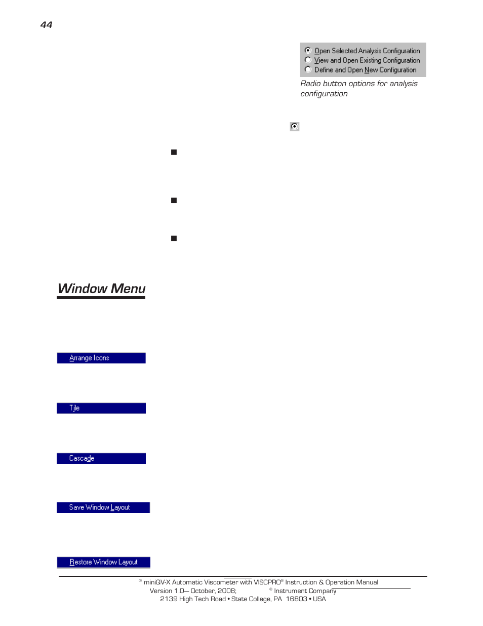 Window menu | Cannon Instrument miniQV-X User Manual | Page 50 / 140