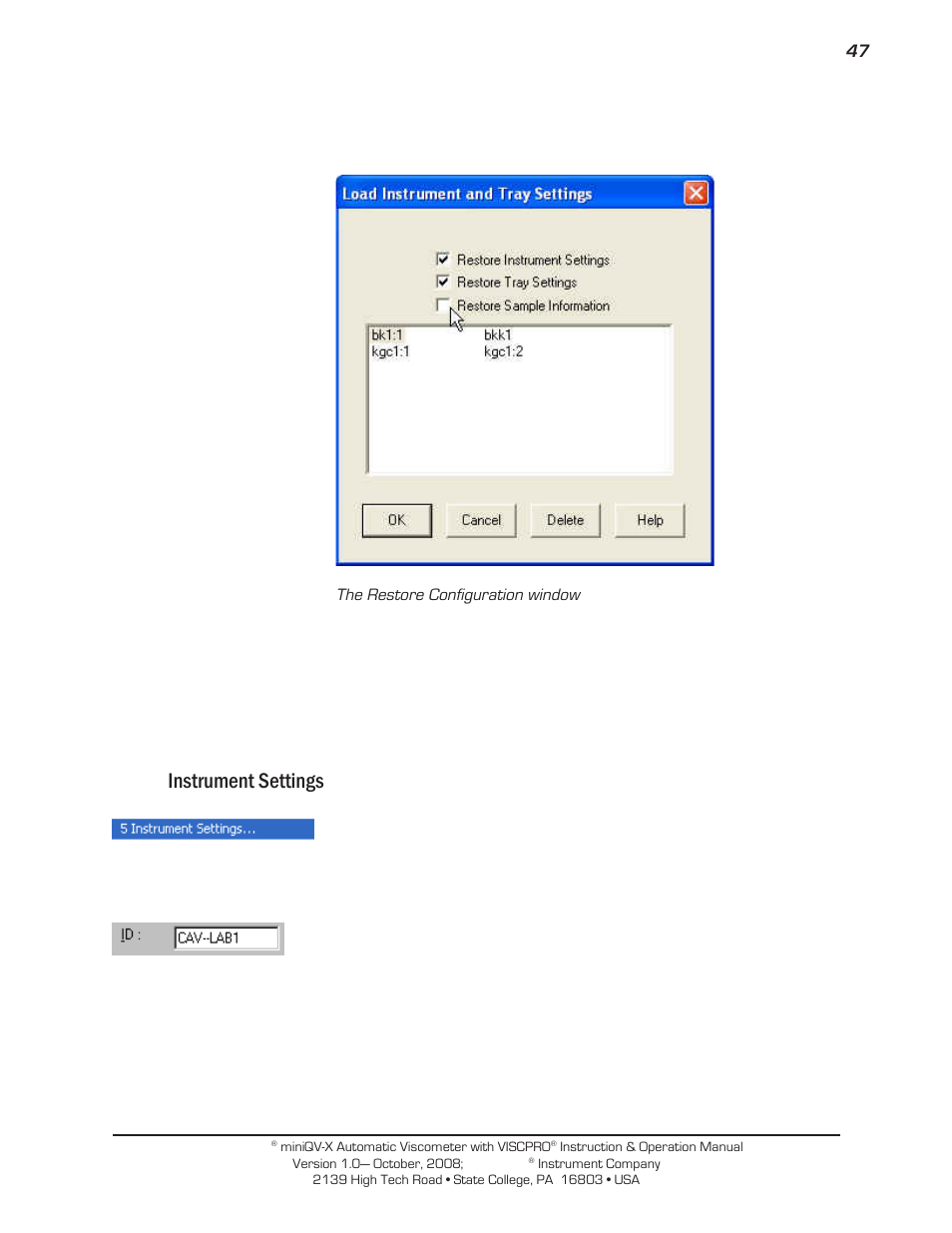 Instrument settings | Cannon Instrument miniQV-X User Manual | Page 53 / 140