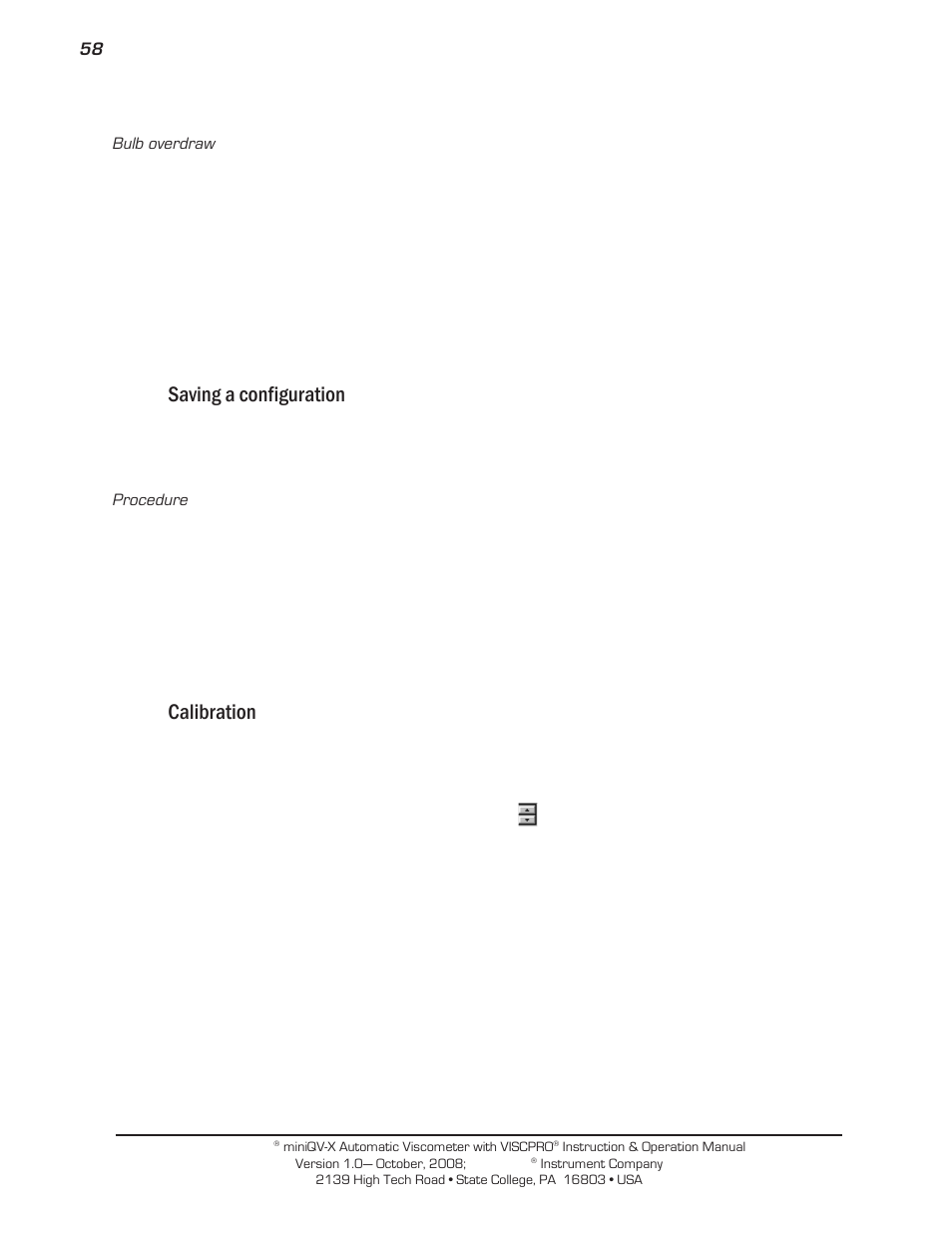 Saving a configuration, Calibration | Cannon Instrument miniQV-X User Manual | Page 64 / 140