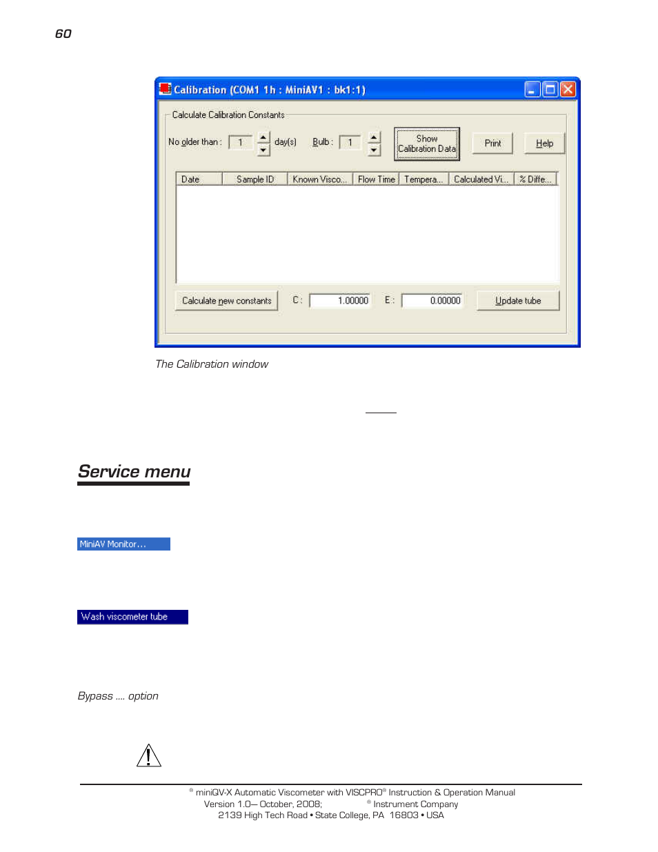 Service menu | Cannon Instrument miniQV-X User Manual | Page 66 / 140