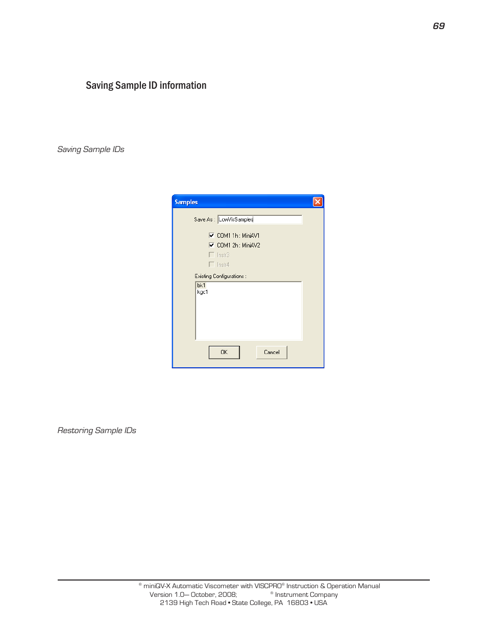 Saving sample id information | Cannon Instrument miniQV-X User Manual | Page 75 / 140