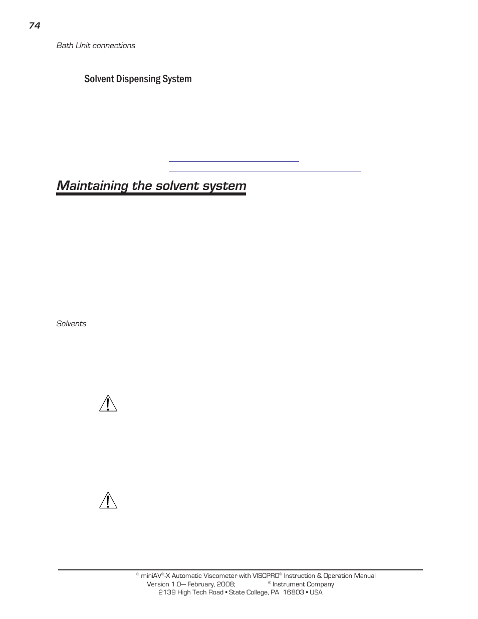 Maintaining the solvent system, Solvent dispensing system | Cannon Instrument miniQV-X User Manual | Page 80 / 140