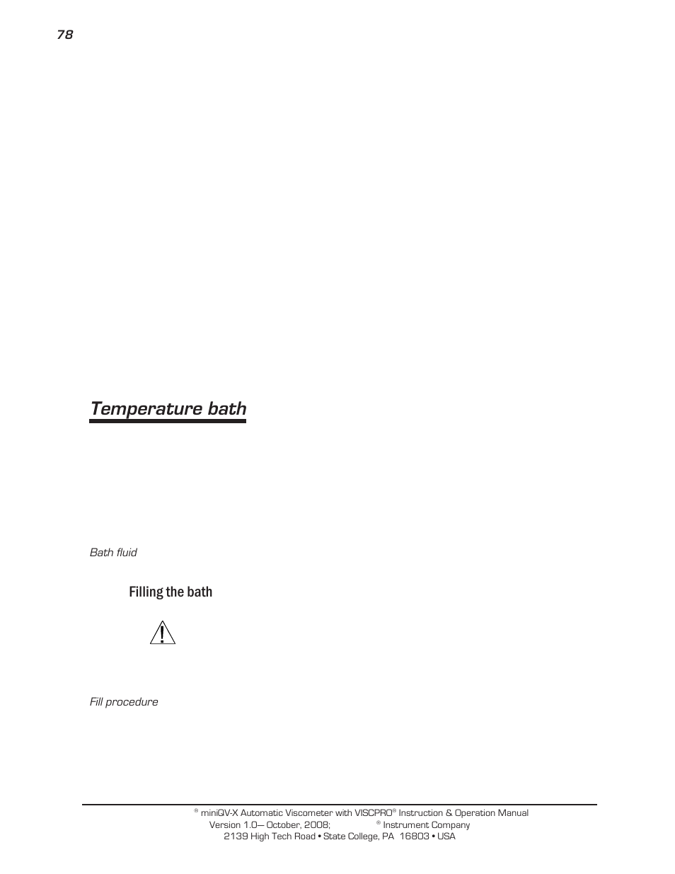 Temperature bath, Filling the bath | Cannon Instrument miniQV-X User Manual | Page 84 / 140