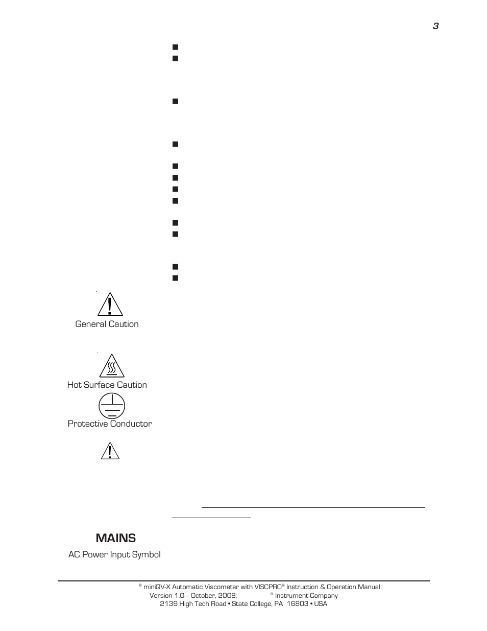 Mains | Cannon Instrument miniQV-X User Manual | Page 9 / 140