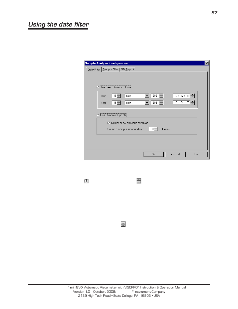 Using the date filter | Cannon Instrument miniQV-X User Manual | Page 93 / 140