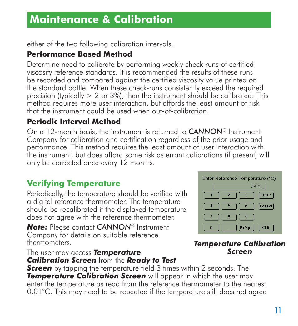 Maintenance & calibration | Cannon Instrument SimpleVIS User Manual | Page 11 / 16