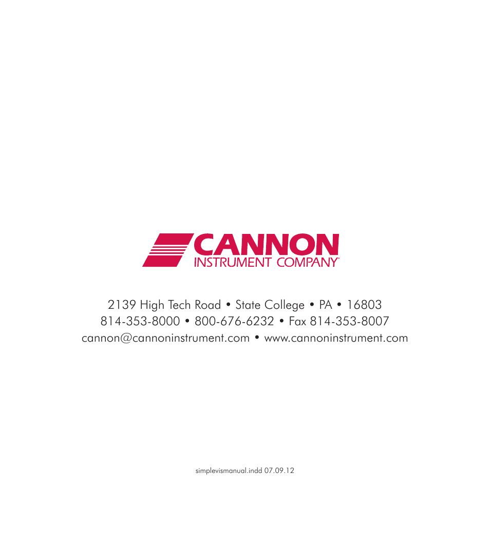 Cannon Instrument SimpleVIS User Manual | Page 16 / 16