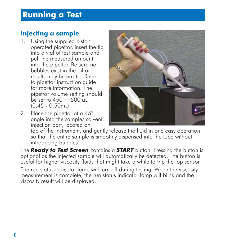 Running a test | Cannon Instrument SimpleVIS User Manual | Page 6 / 16