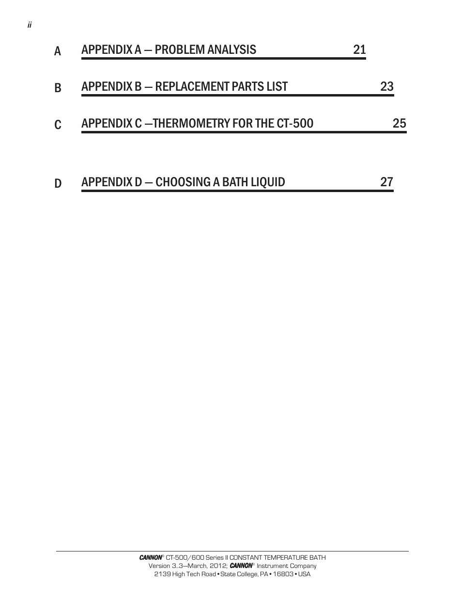 Dappendix d — choosing a bath liquid 27 | Cannon Instrument CT-600 (Contant Temperature Bath) User Manual | Page 2 / 30