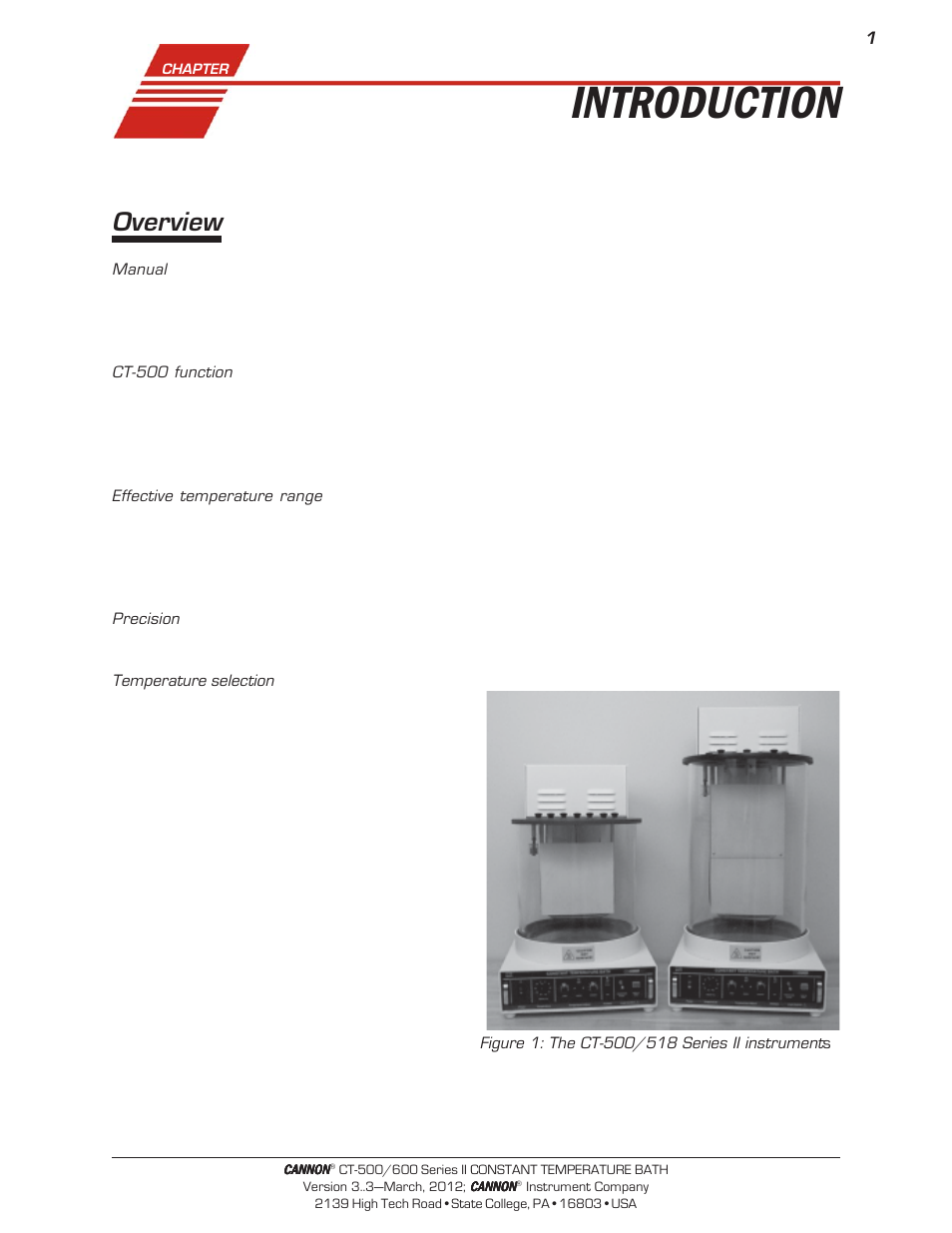 Introduction, Overview | Cannon Instrument CT-600 (Contant Temperature Bath) User Manual | Page 3 / 30