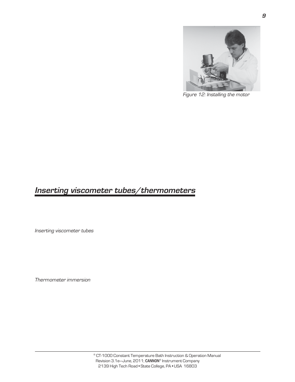 Inserting viscometer tubes/thermometers | Cannon Instrument CT-1000 (Contant Temperature Bath) User Manual | Page 11 / 30